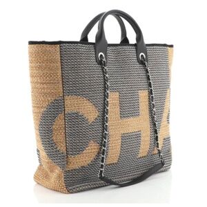 Chanel Black and Brown Large Deauville Logo Shopping Tote 19S Spring/Summer